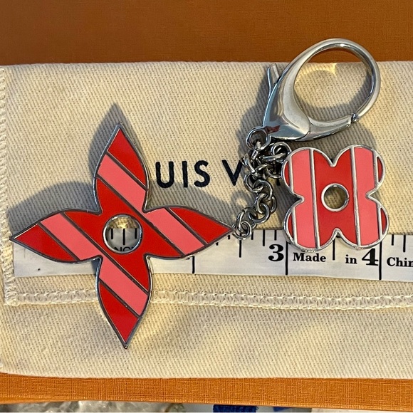 RARE Louis Vuitton Striped Fleur de Monogram Bag Charm with Dustbag and Box - Picture 2 of 6